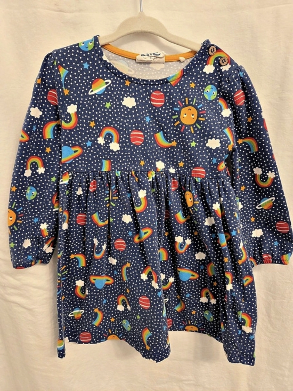 Kite 2T Space Print Long Sleeve Organic Cotton Dress